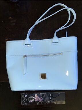 Dooney & Bourke Light Blue Patent Leather Tote Bag + FREE NEW Bag Twilly